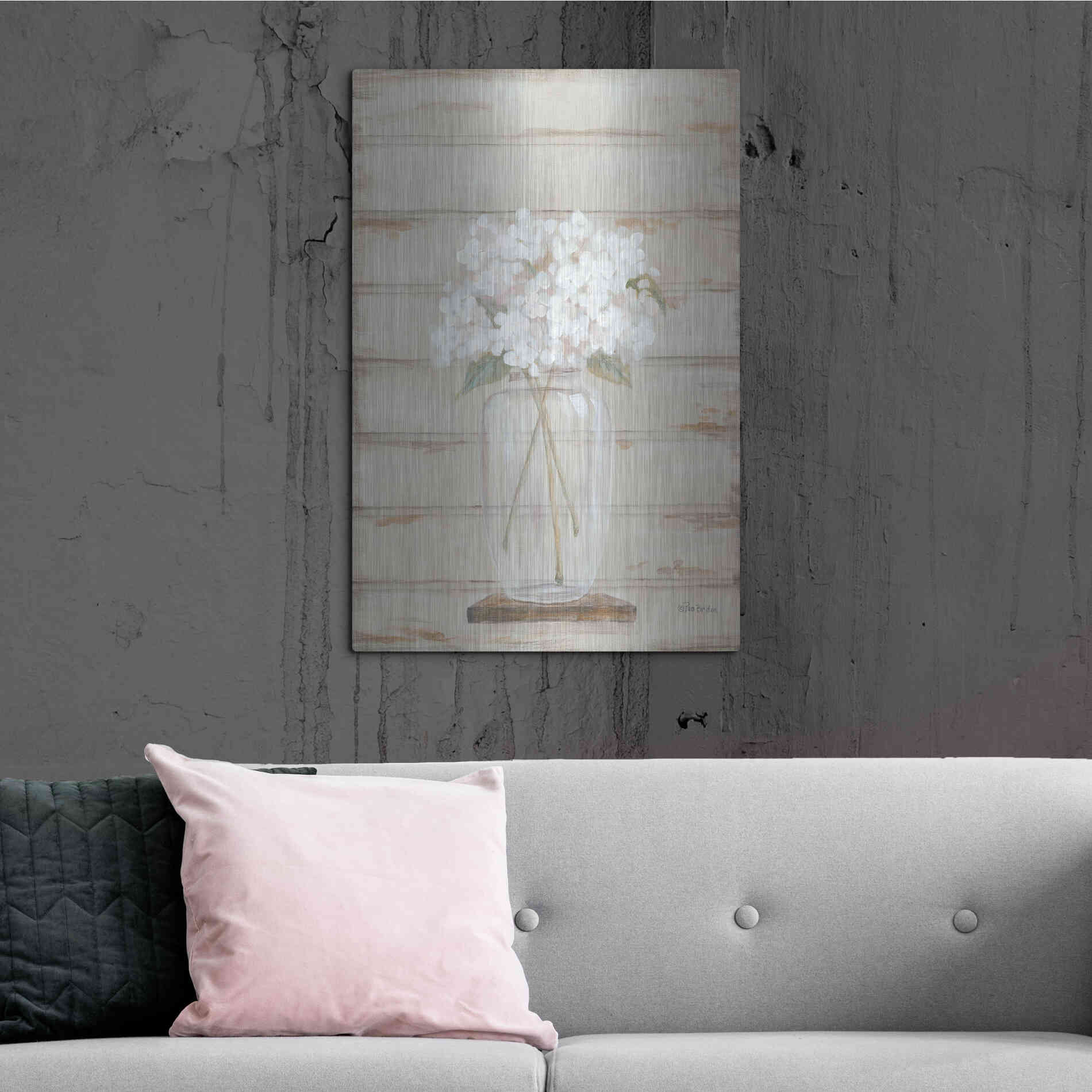 Luxe Metal Art 'Hydrangeas in Vase' by Pam Britton, Metal Wall Art,24x36