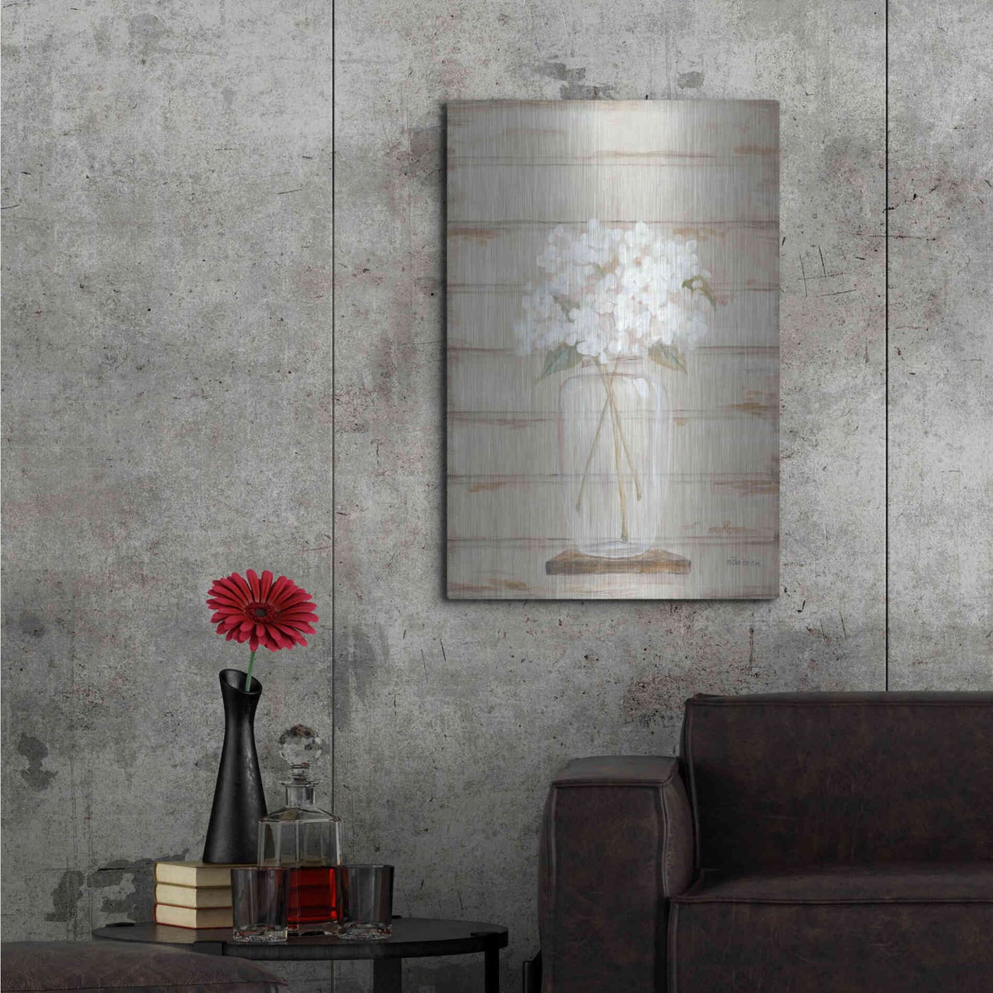 Luxe Metal Art 'Hydrangeas in Vase' by Pam Britton, Metal Wall Art,24x36