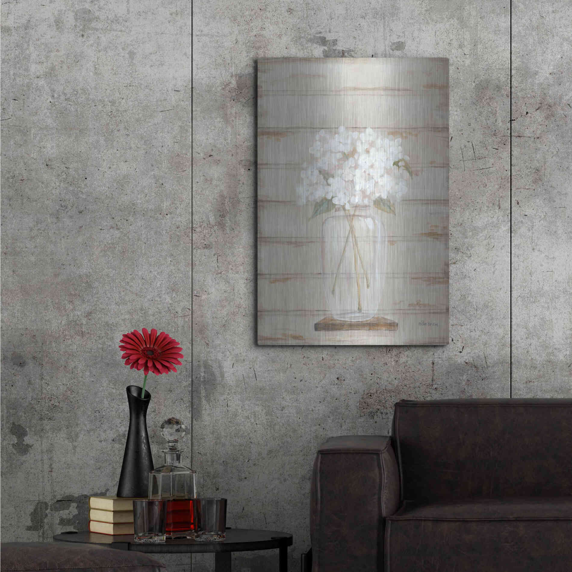 Luxe Metal Art 'Hydrangeas in Vase' by Pam Britton, Metal Wall Art,24x36