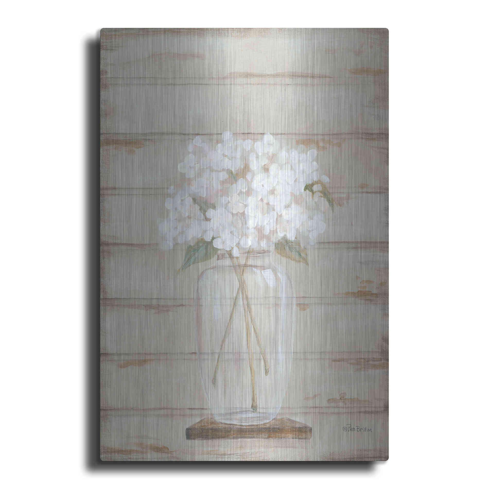 Luxe Metal Art 'Hydrangeas in Vase' by Pam Britton, Metal Wall Art