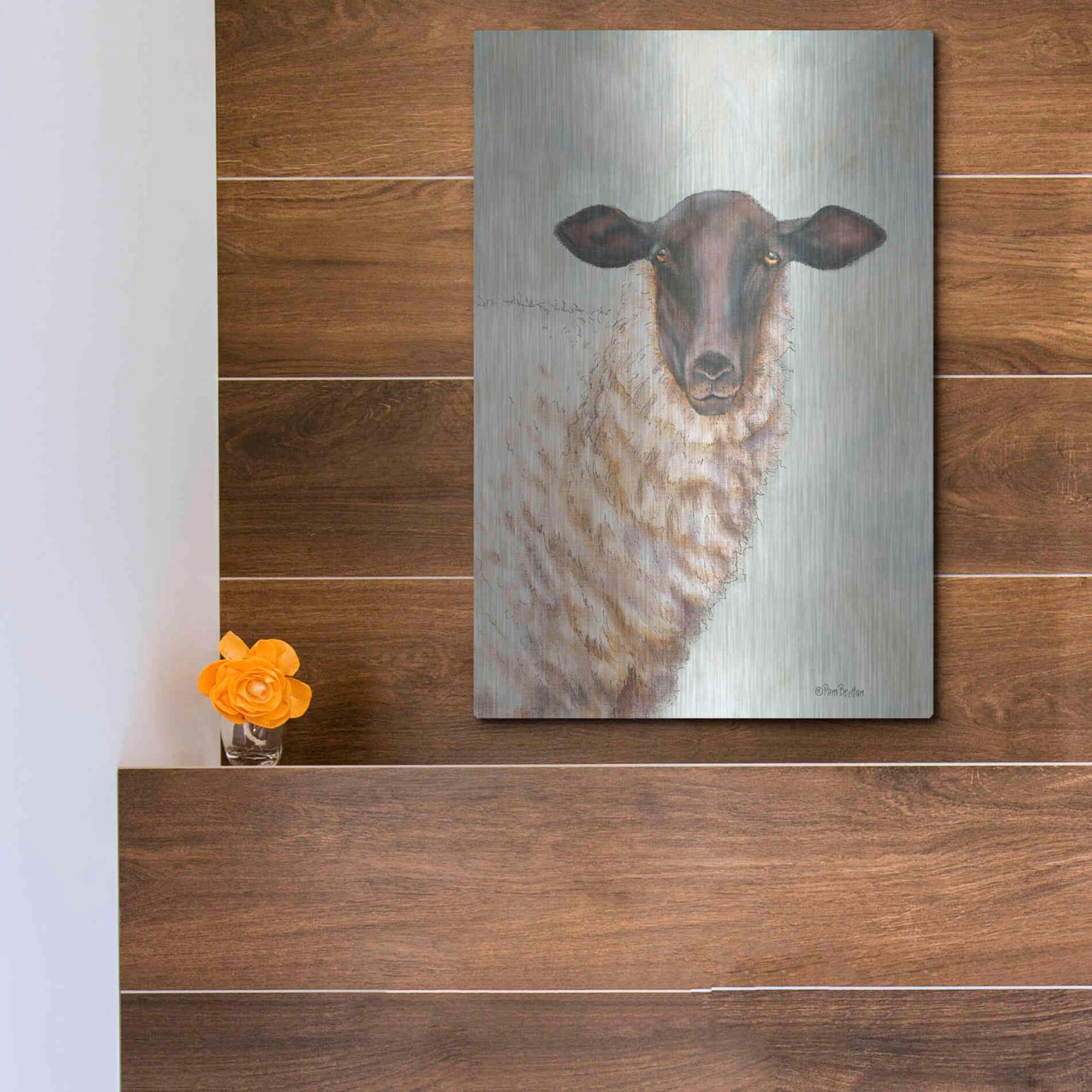 Luxe Metal Art 'Farm Sheep' by Pam Britton, Metal Wall Art,12x16