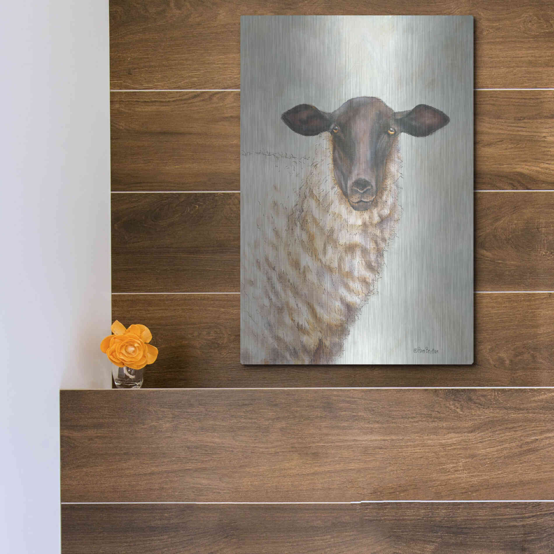 Luxe Metal Art 'Farm Sheep' by Pam Britton, Metal Wall Art,12x16