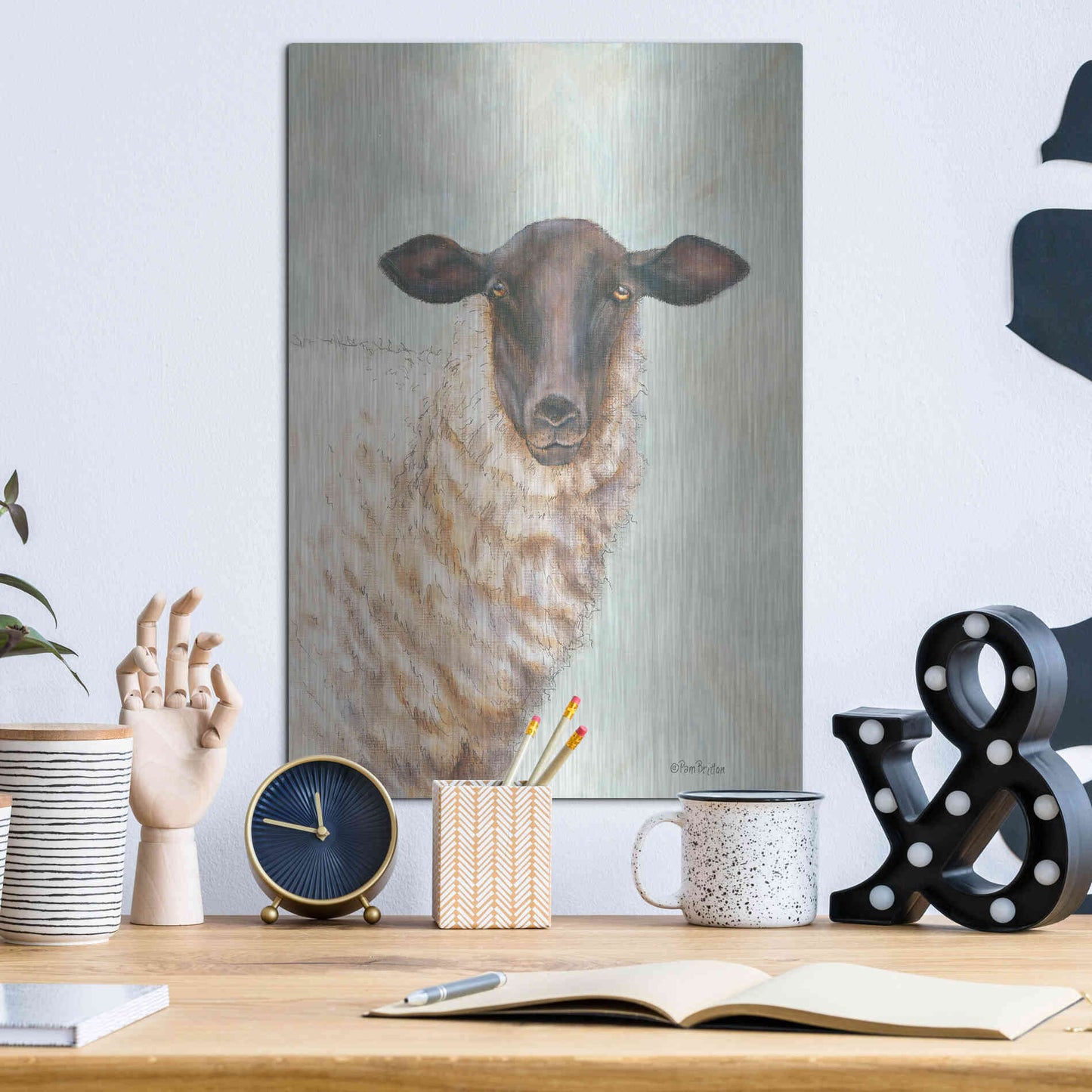 Luxe Metal Art 'Farm Sheep' by Pam Britton, Metal Wall Art,12x16