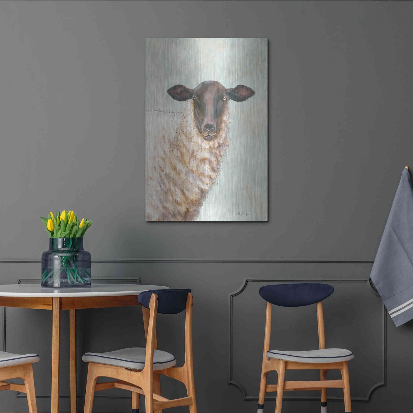 Luxe Metal Art 'Farm Sheep' by Pam Britton, Metal Wall Art,24x36