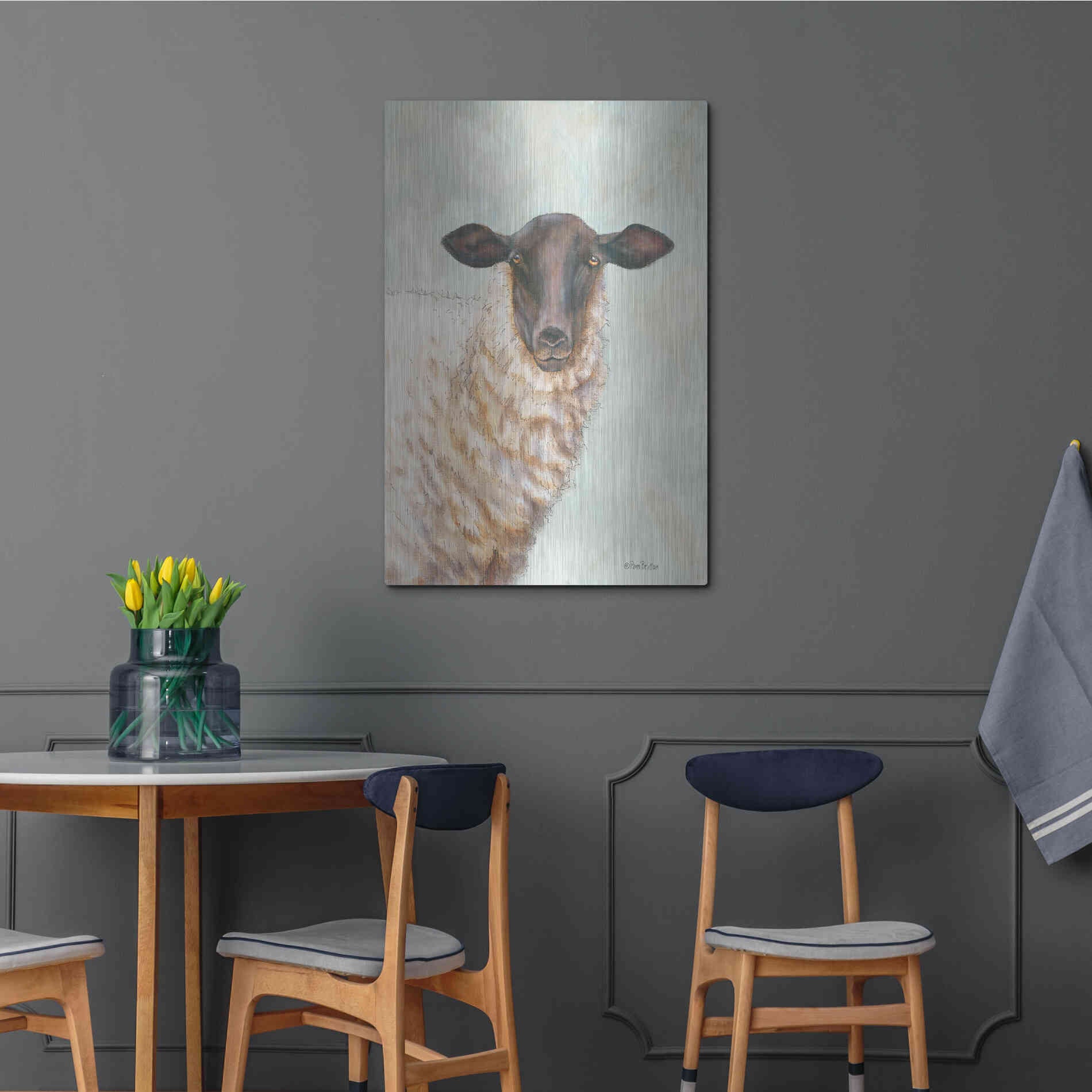 Luxe Metal Art 'Farm Sheep' by Pam Britton, Metal Wall Art,24x36