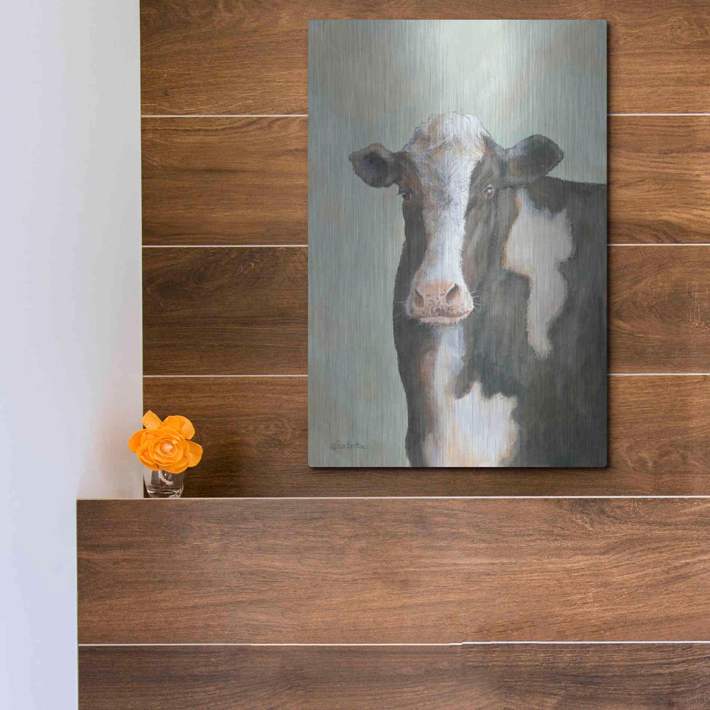 Luxe Metal Art 'Farm Cow' by Pam Britton, Metal Wall Art,12x16