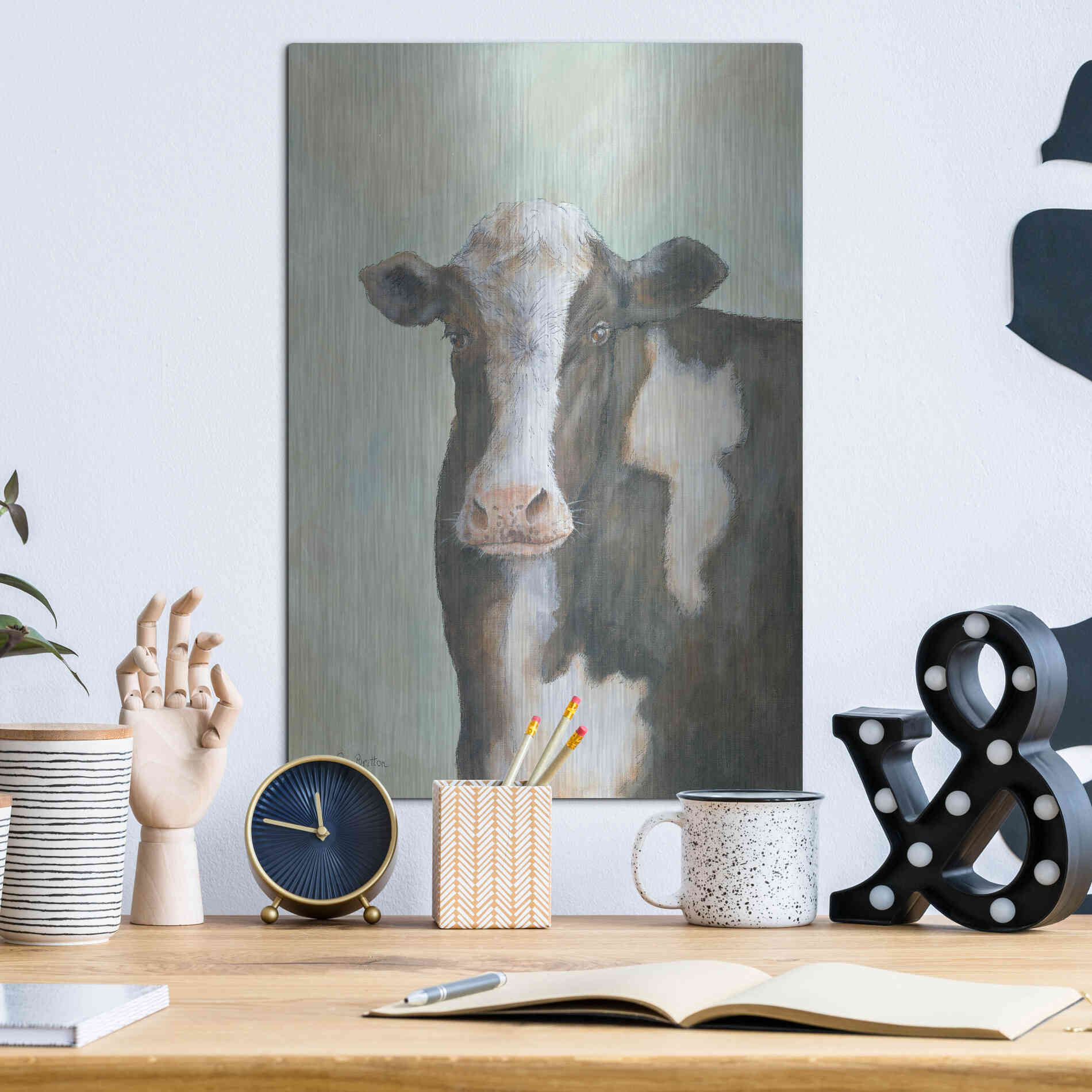 Luxe Metal Art 'Farm Cow' by Pam Britton, Metal Wall Art,12x16