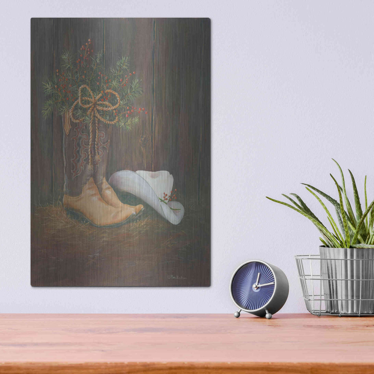Luxe Metal Art 'Cowboy Christmas' by Pam Britton, Metal Wall Art,12x16