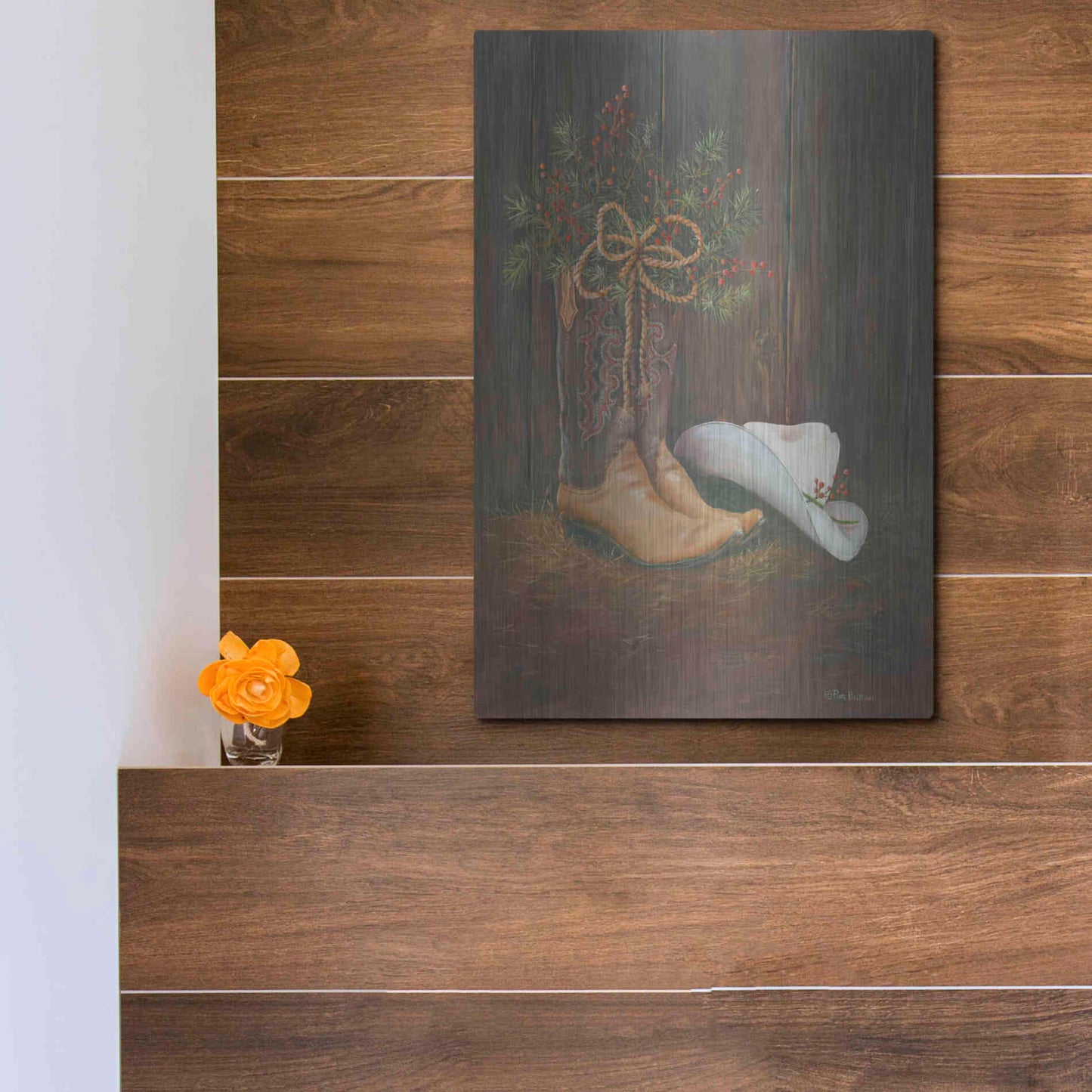 Luxe Metal Art 'Cowboy Christmas' by Pam Britton, Metal Wall Art,12x16