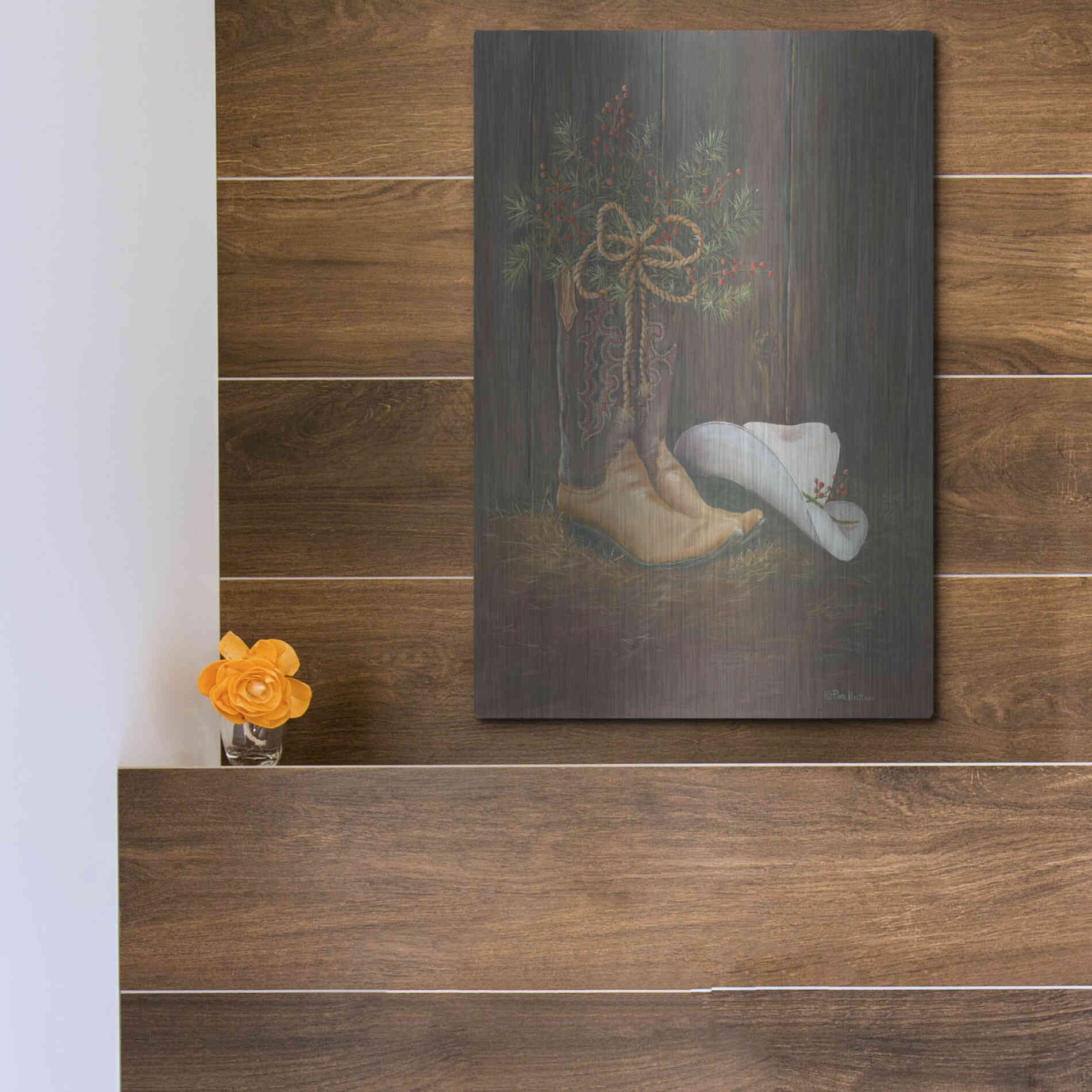 Luxe Metal Art 'Cowboy Christmas' by Pam Britton, Metal Wall Art,12x16