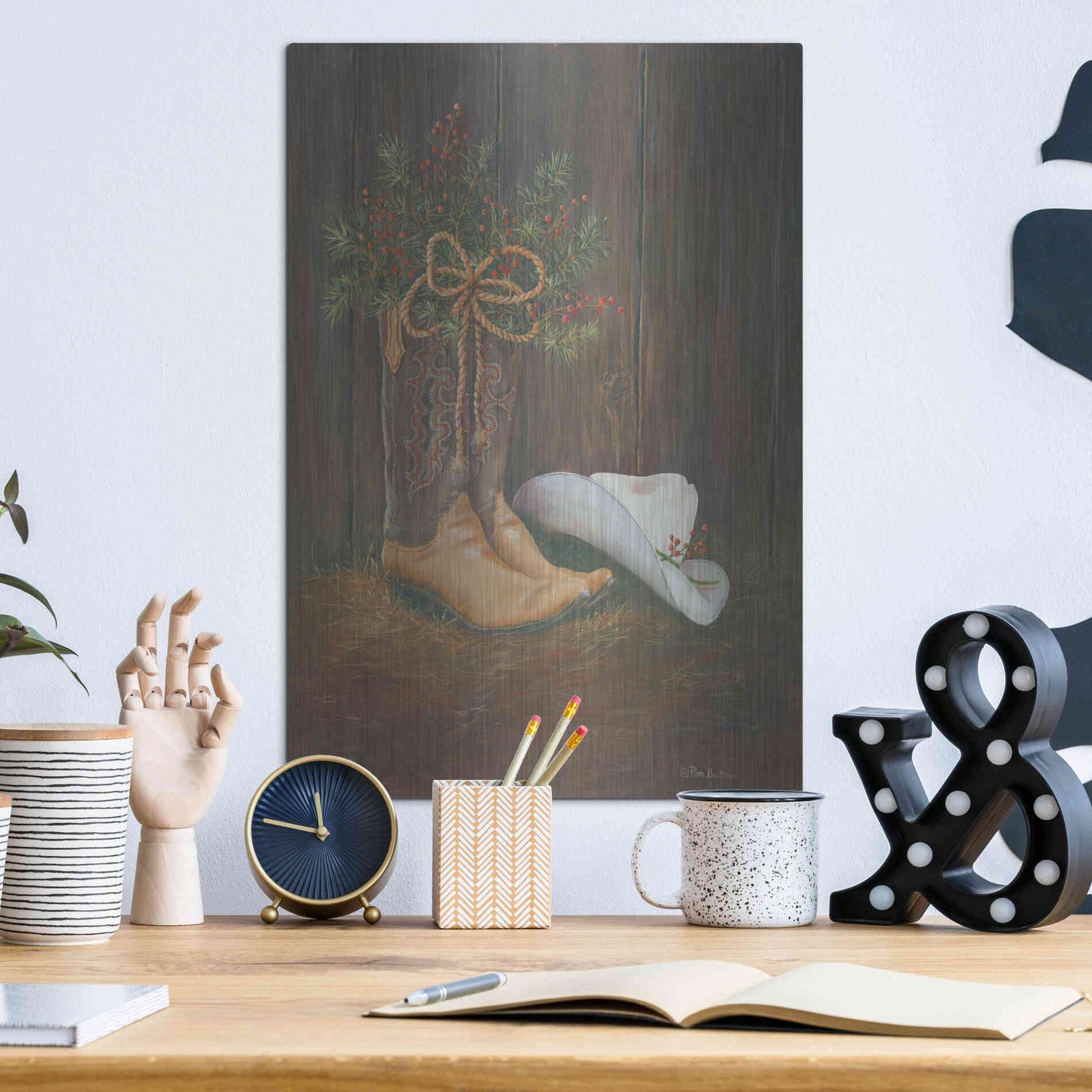 Luxe Metal Art 'Cowboy Christmas' by Pam Britton, Metal Wall Art,12x16