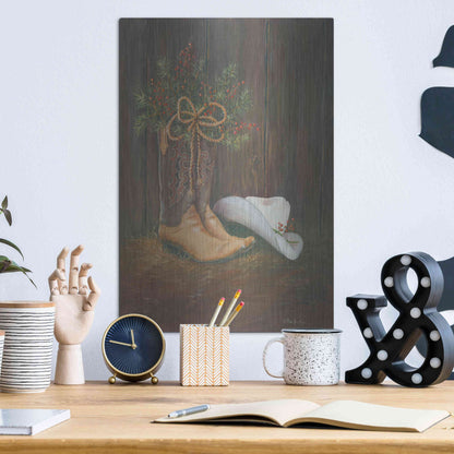 Luxe Metal Art 'Cowboy Christmas' by Pam Britton, Metal Wall Art,12x16