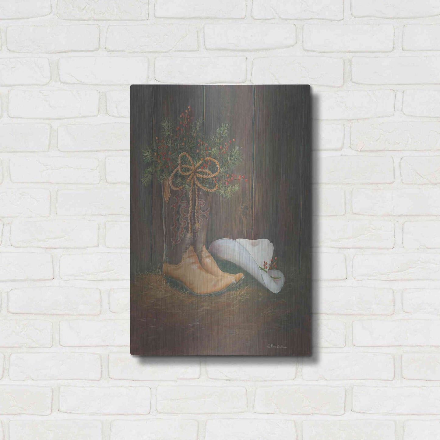 Luxe Metal Art 'Cowboy Christmas' by Pam Britton, Metal Wall Art,16x24