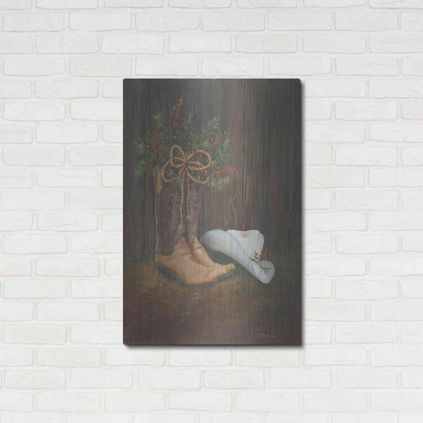 Luxe Metal Art 'Cowboy Christmas' by Pam Britton, Metal Wall Art,24x36