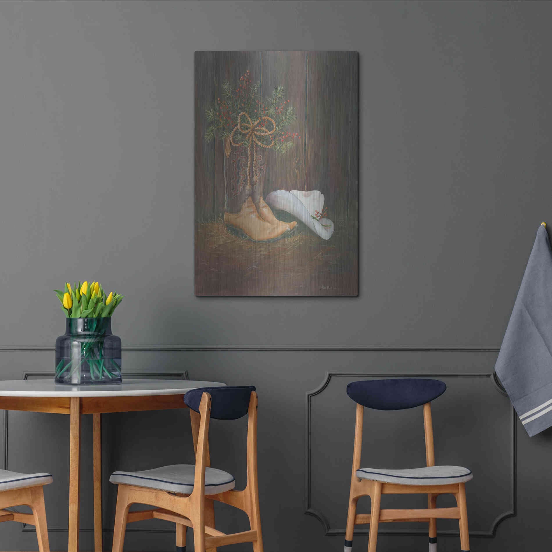 Luxe Metal Art 'Cowboy Christmas' by Pam Britton, Metal Wall Art,24x36