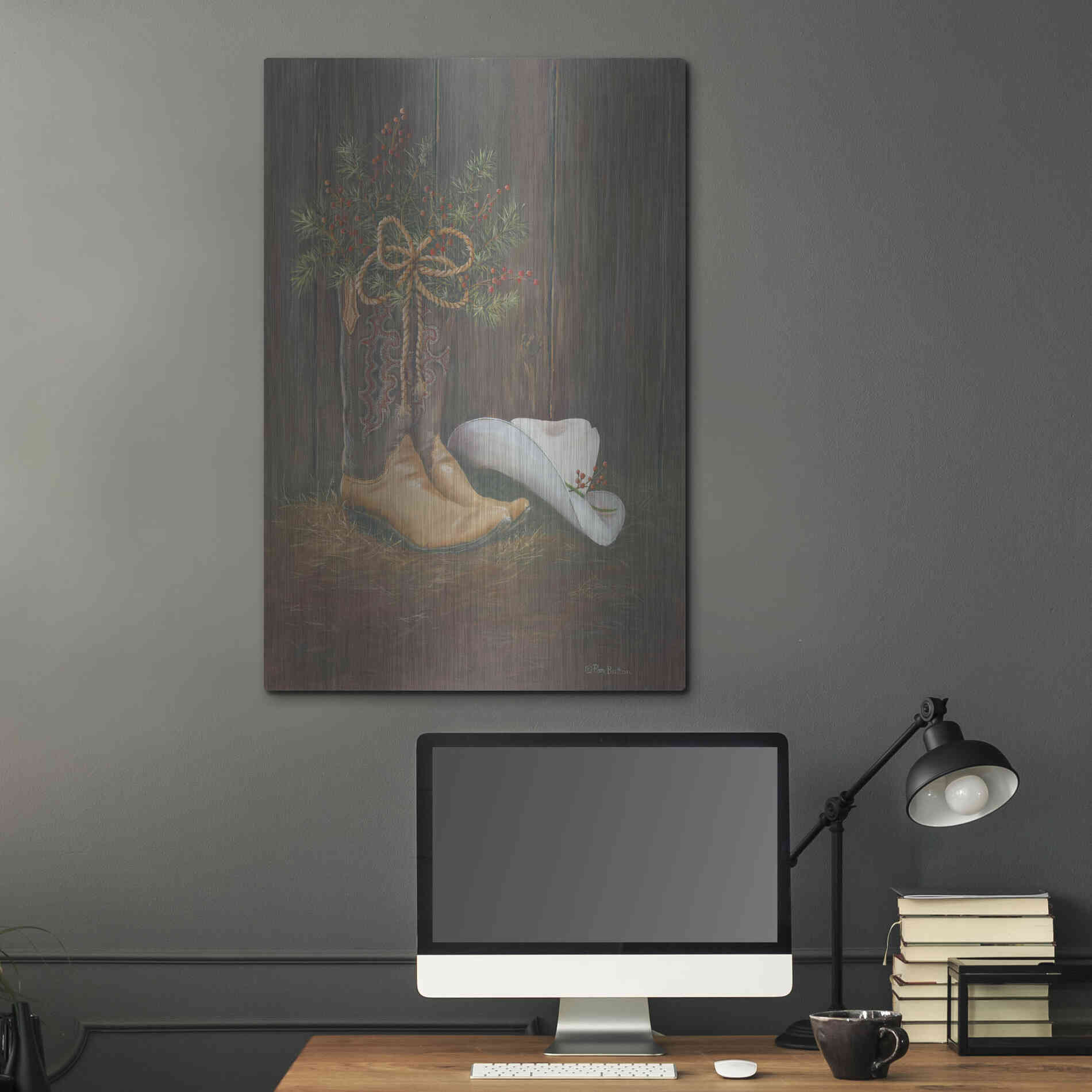 Luxe Metal Art 'Cowboy Christmas' by Pam Britton, Metal Wall Art,24x36