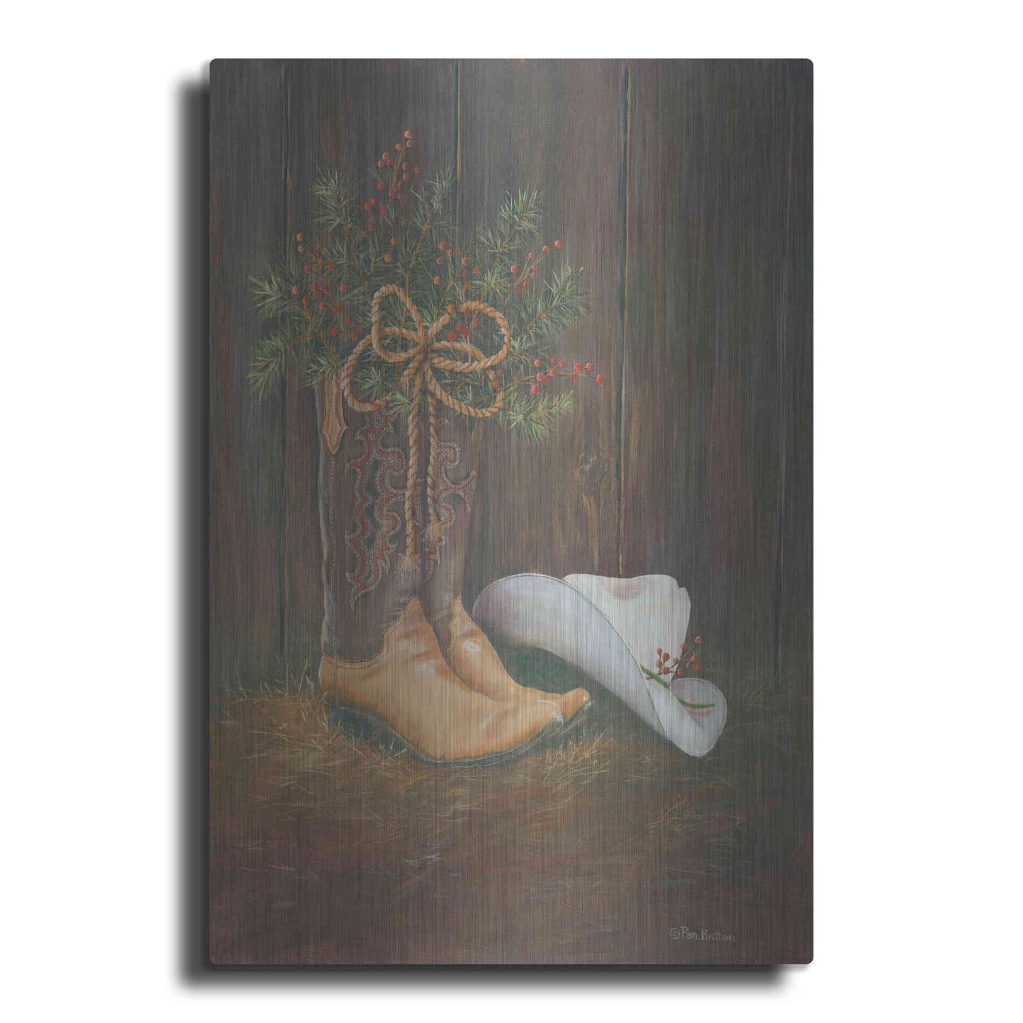 Luxe Metal Art 'Cowboy Christmas' by Pam Britton, Metal Wall Art