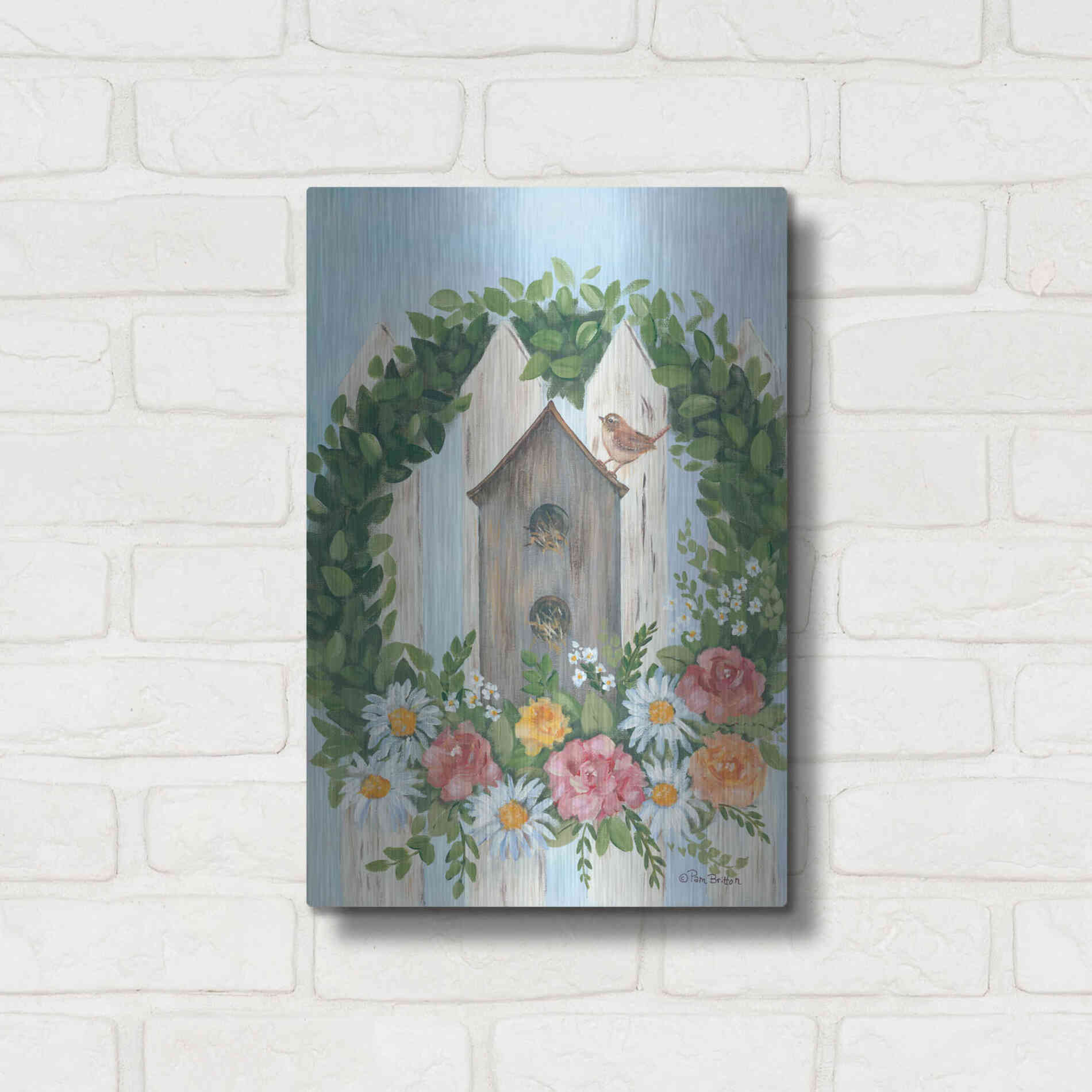 Luxe Metal Art 'A Spring Welcome' by Pam Britton, Metal Wall Art,12x16