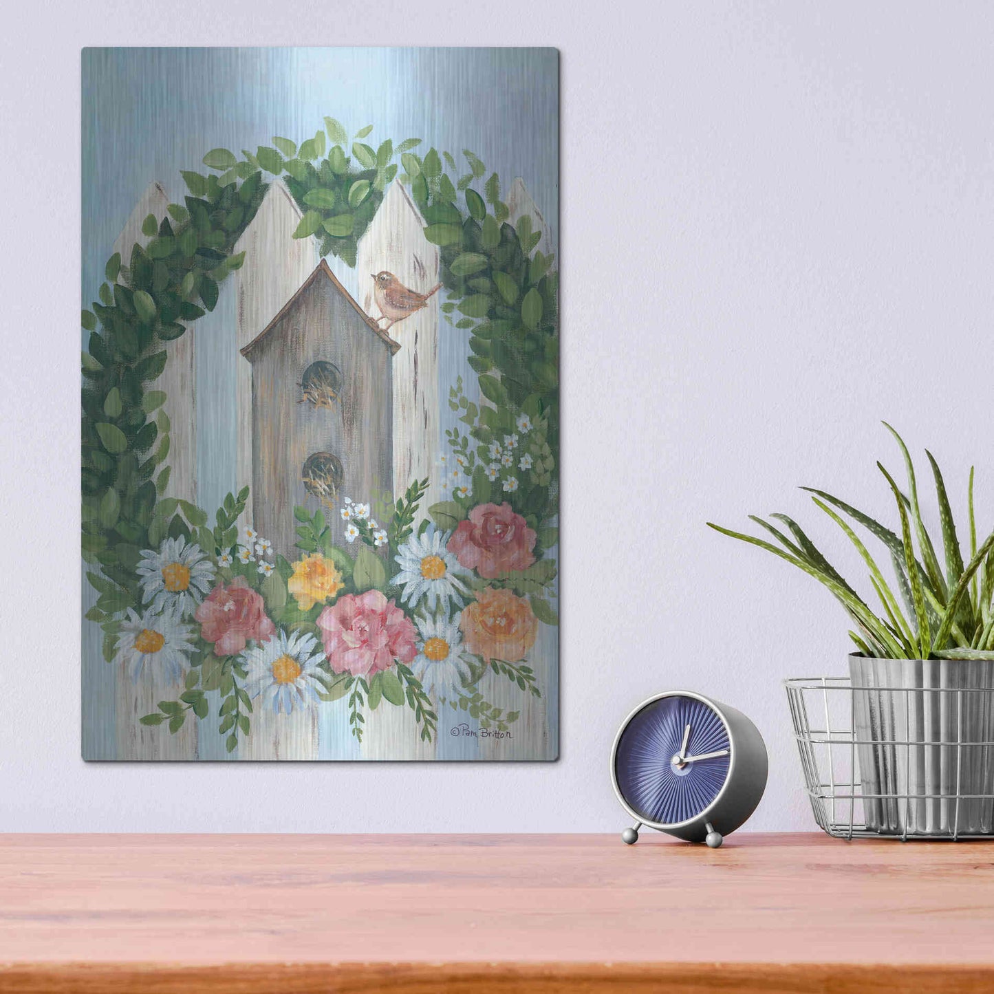 Luxe Metal Art 'A Spring Welcome' by Pam Britton, Metal Wall Art,12x16