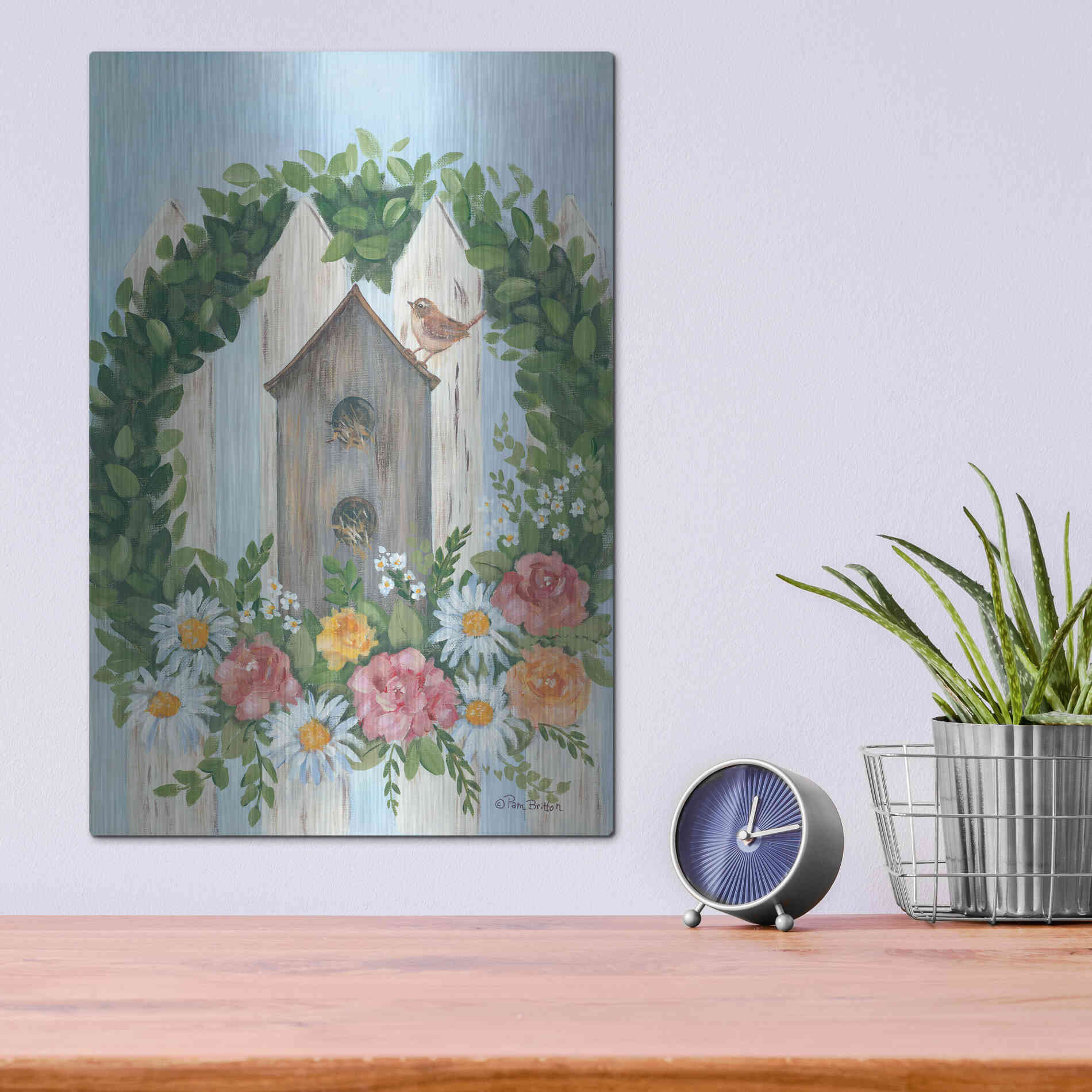 Luxe Metal Art 'A Spring Welcome' by Pam Britton, Metal Wall Art,12x16