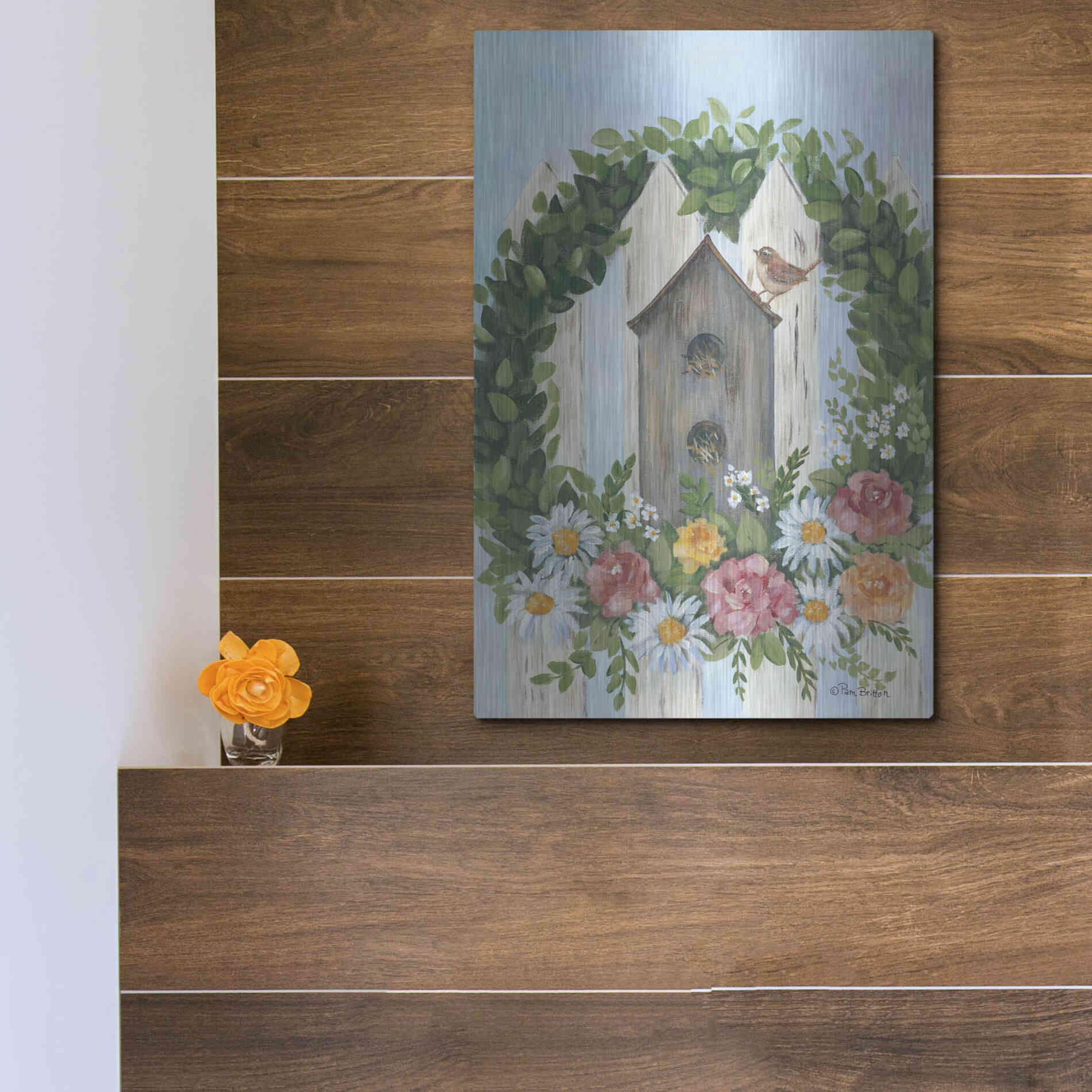 Luxe Metal Art 'A Spring Welcome' by Pam Britton, Metal Wall Art,12x16