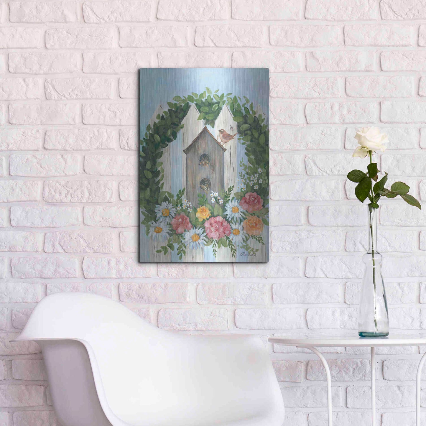 Luxe Metal Art 'A Spring Welcome' by Pam Britton, Metal Wall Art,16x24