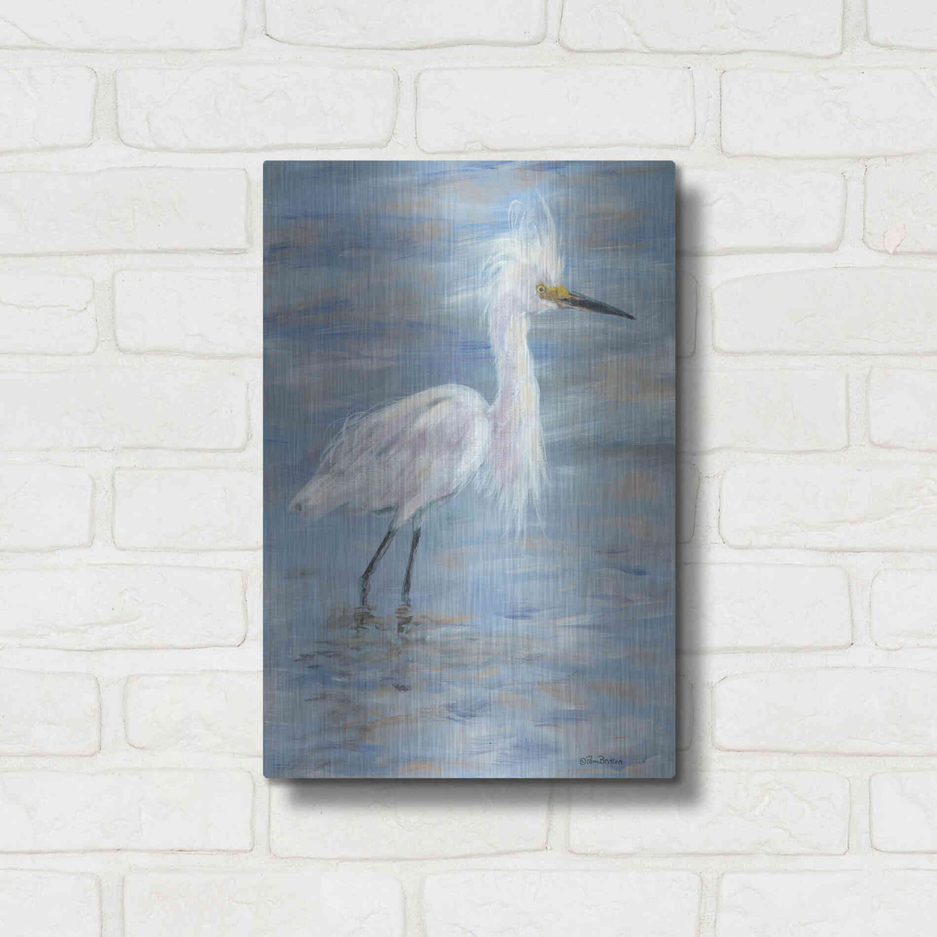 Luxe Metal Art 'Egret' by Pam Britton, Metal Wall Art,12x16