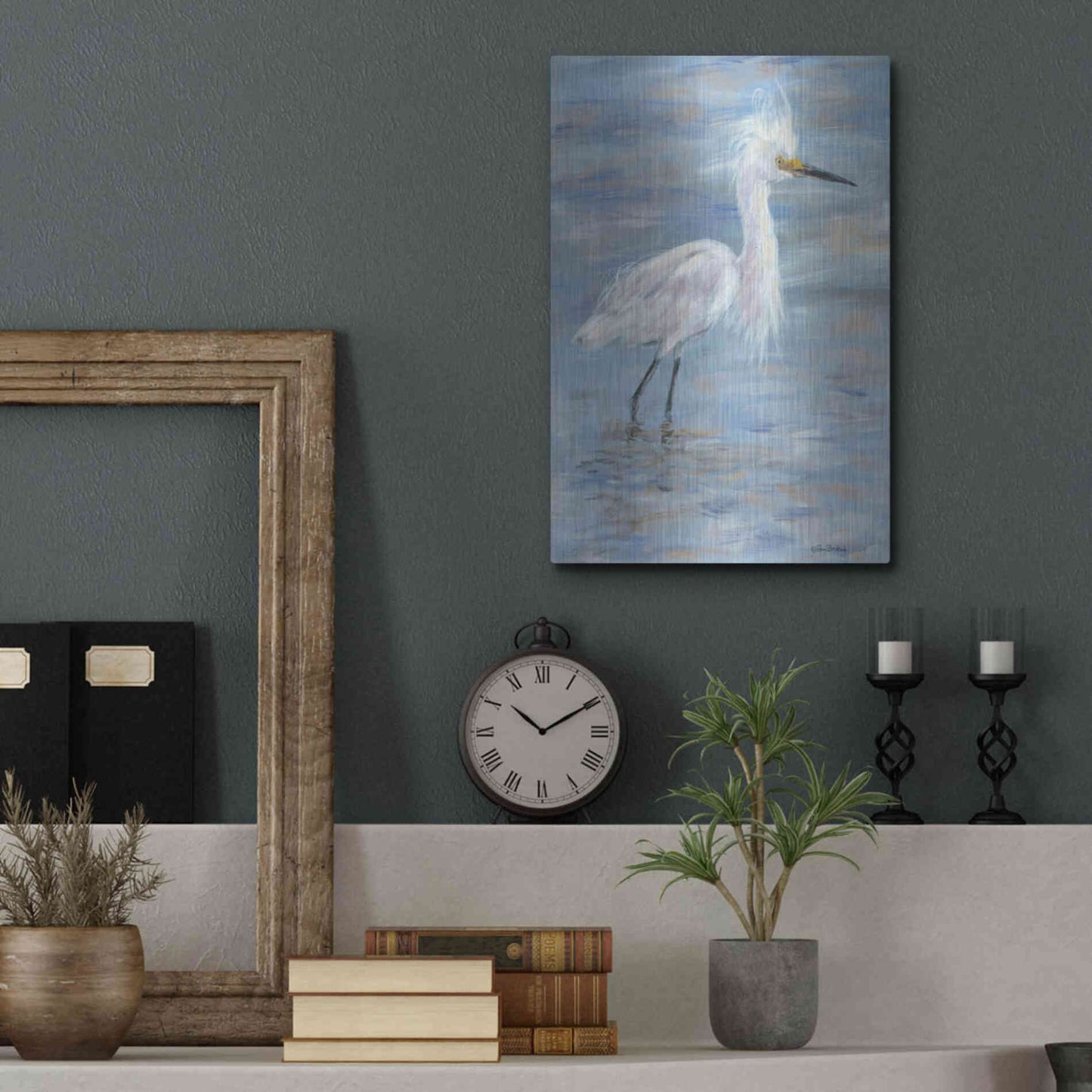 Luxe Metal Art 'Egret' by Pam Britton, Metal Wall Art,12x16