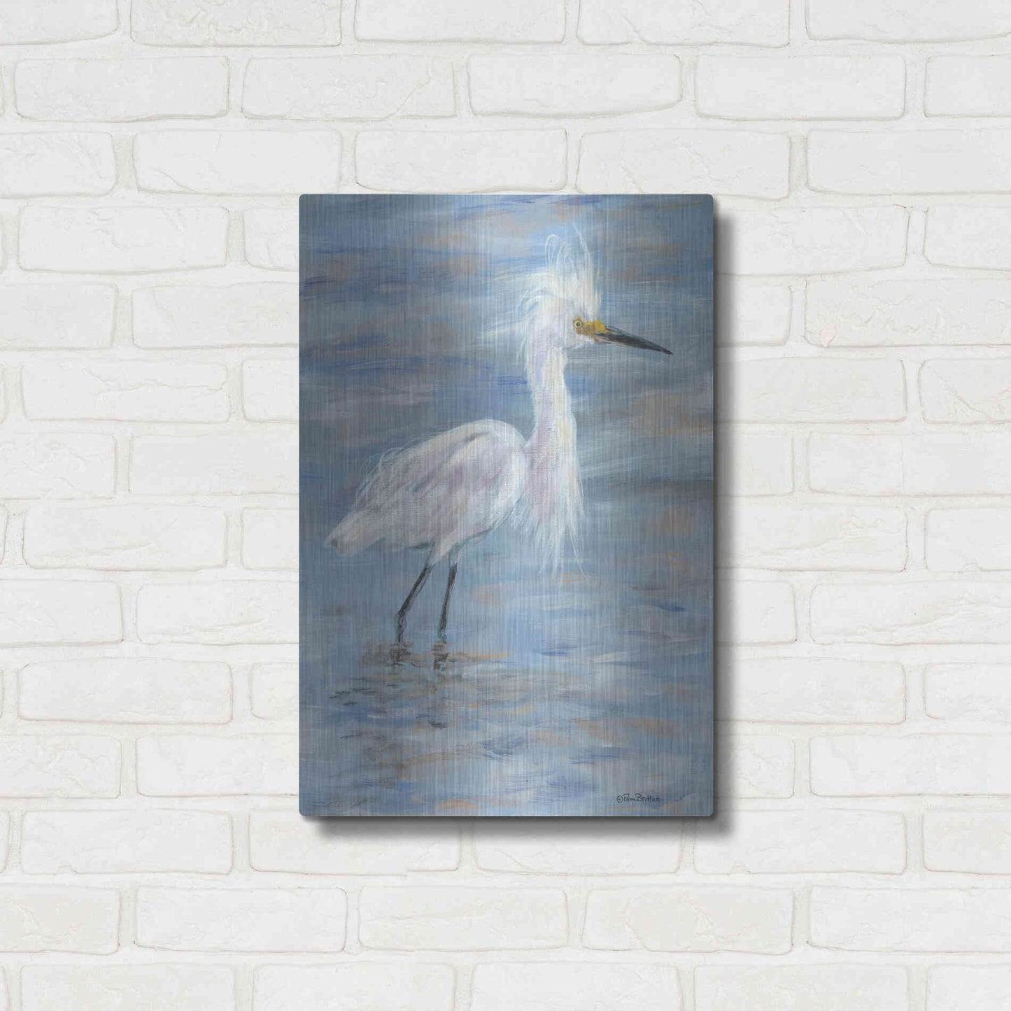 Luxe Metal Art 'Egret' by Pam Britton, Metal Wall Art,16x24