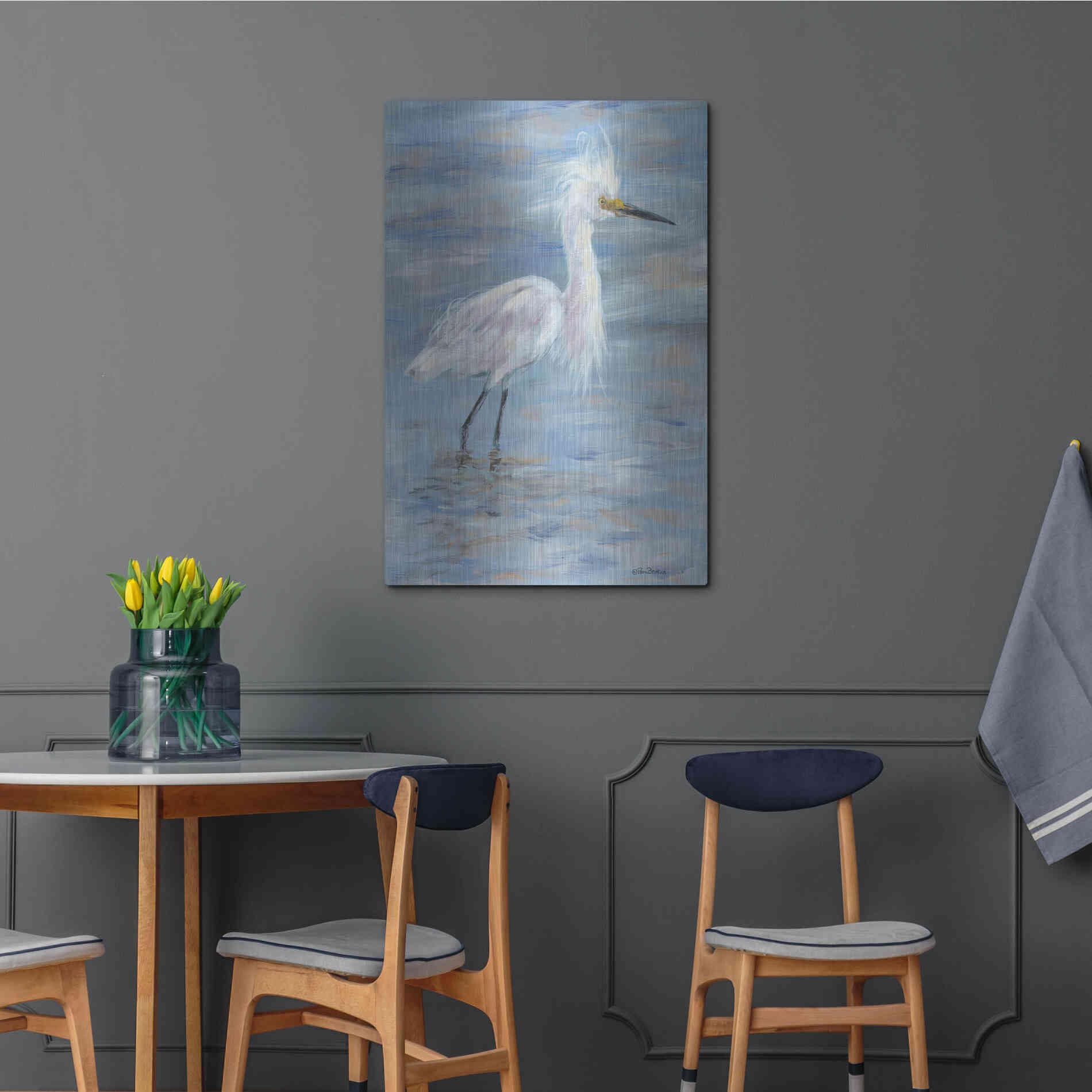 Luxe Metal Art 'Egret' by Pam Britton, Metal Wall Art,24x36