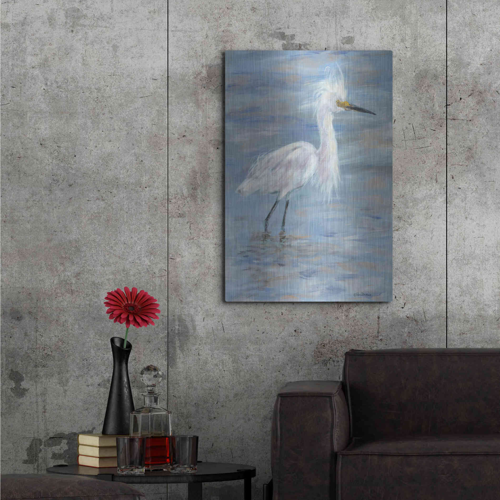 Luxe Metal Art 'Egret' by Pam Britton, Metal Wall Art,24x36