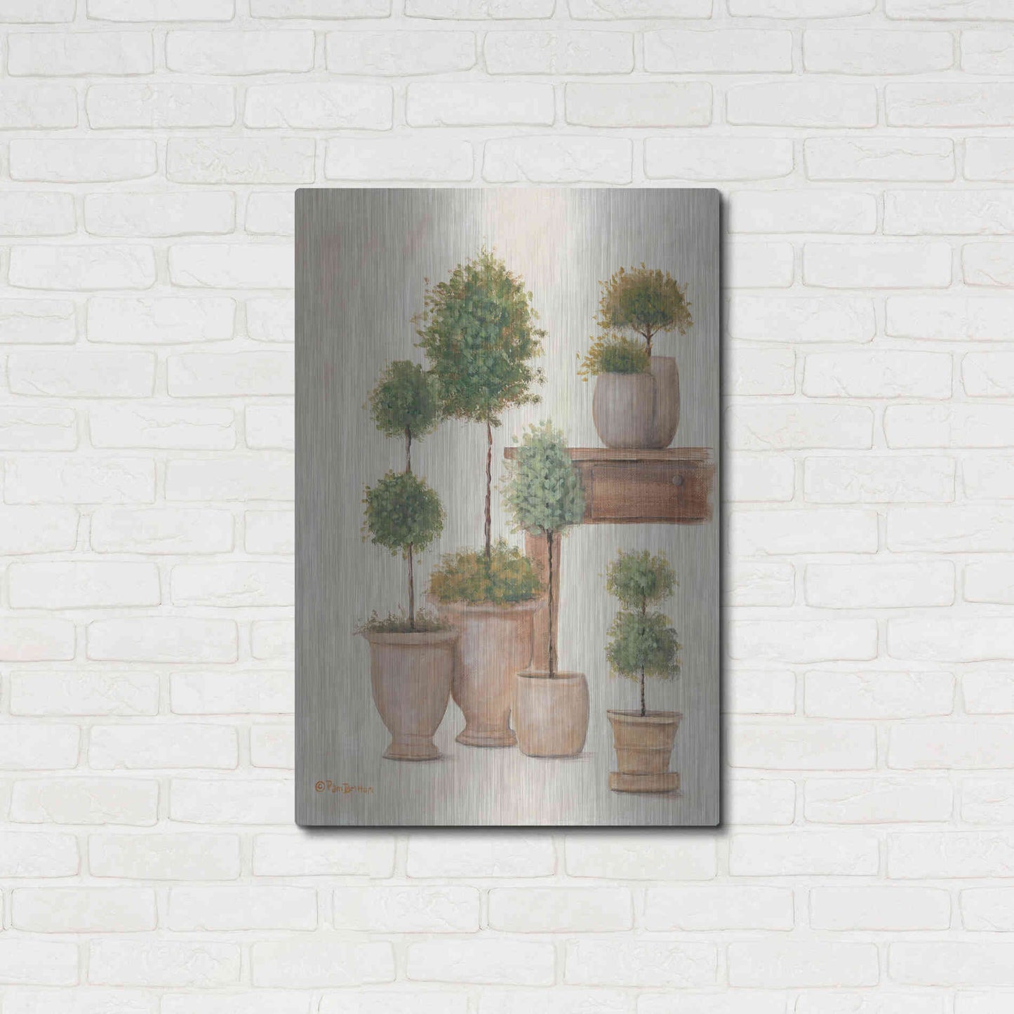 Luxe Metal Art 'Potting Bench & Topiaries I' by Pam Britton, Metal Wall Art,24x36