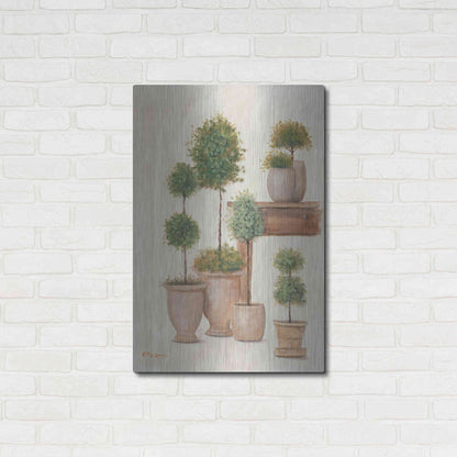 Luxe Metal Art 'Potting Bench & Topiaries I' by Pam Britton, Metal Wall Art,24x36