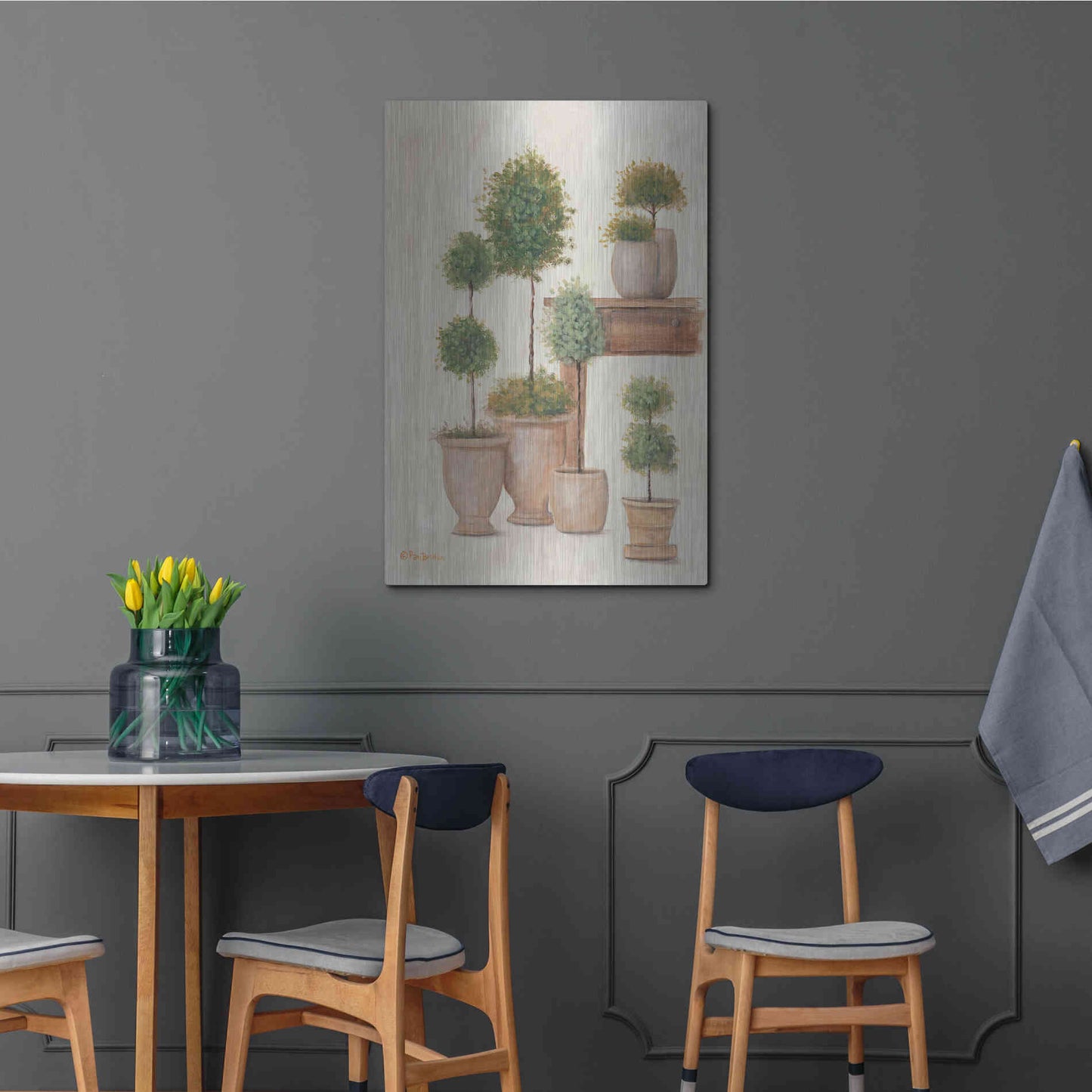 Luxe Metal Art 'Potting Bench & Topiaries I' by Pam Britton, Metal Wall Art,24x36