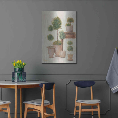 Luxe Metal Art 'Potting Bench & Topiaries I' by Pam Britton, Metal Wall Art,24x36