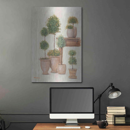 Luxe Metal Art 'Potting Bench & Topiaries I' by Pam Britton, Metal Wall Art,24x36