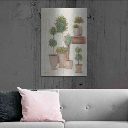 Luxe Metal Art 'Potting Bench & Topiaries I' by Pam Britton, Metal Wall Art,24x36