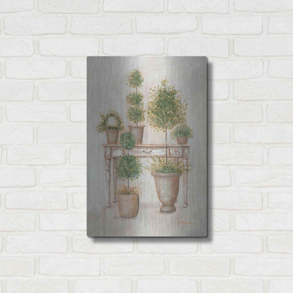 Luxe Metal Art 'Potting Bench & Topiaries II' by Pam Britton, Metal Wall Art,16x24