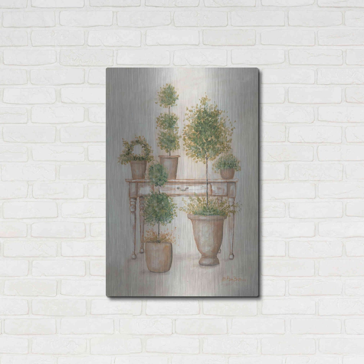 Luxe Metal Art 'Potting Bench & Topiaries II' by Pam Britton, Metal Wall Art,24x36