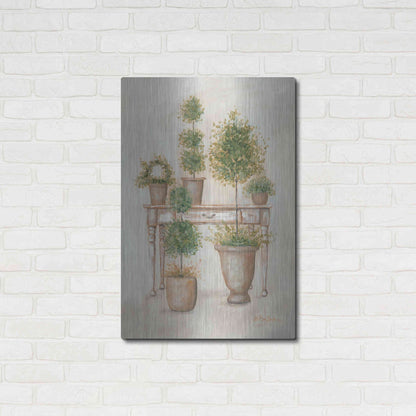 Luxe Metal Art 'Potting Bench & Topiaries II' by Pam Britton, Metal Wall Art,24x36