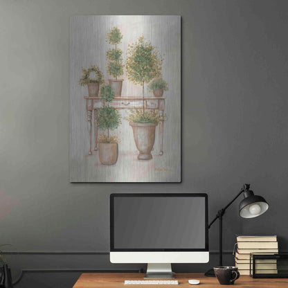 Luxe Metal Art 'Potting Bench & Topiaries II' by Pam Britton, Metal Wall Art,24x36