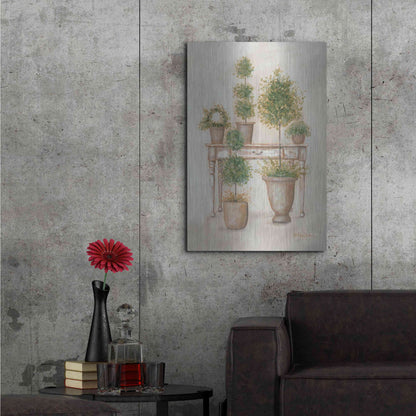 Luxe Metal Art 'Potting Bench & Topiaries II' by Pam Britton, Metal Wall Art,24x36