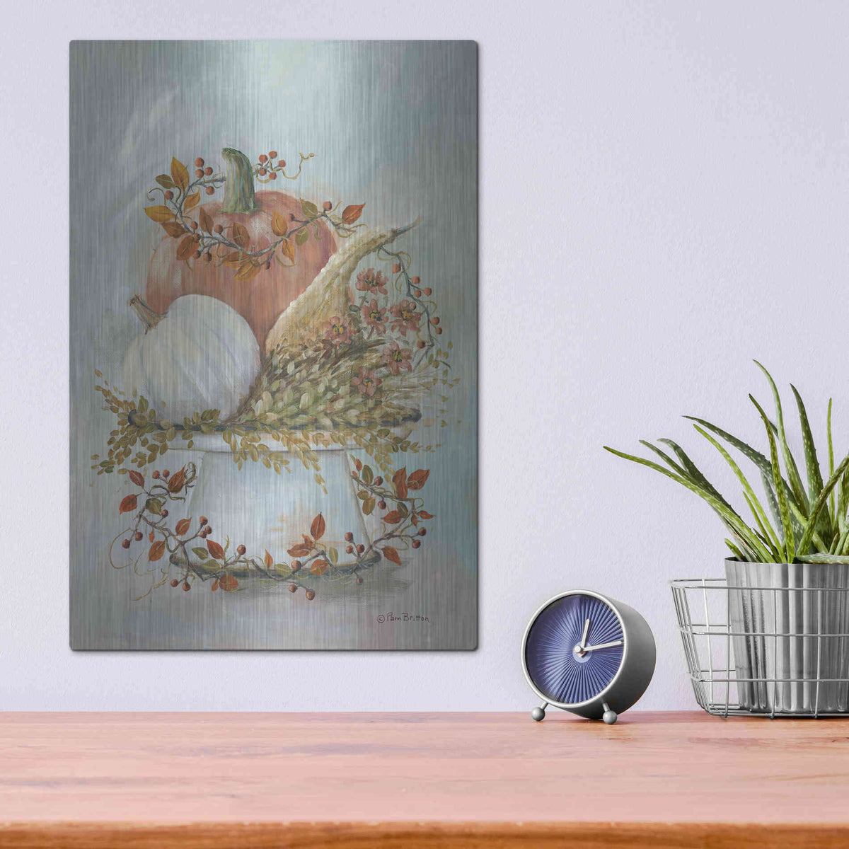 Luxe Metal Art 'Harvest Arrangement II' by Pam Britton, Metal Wall Art,12x16