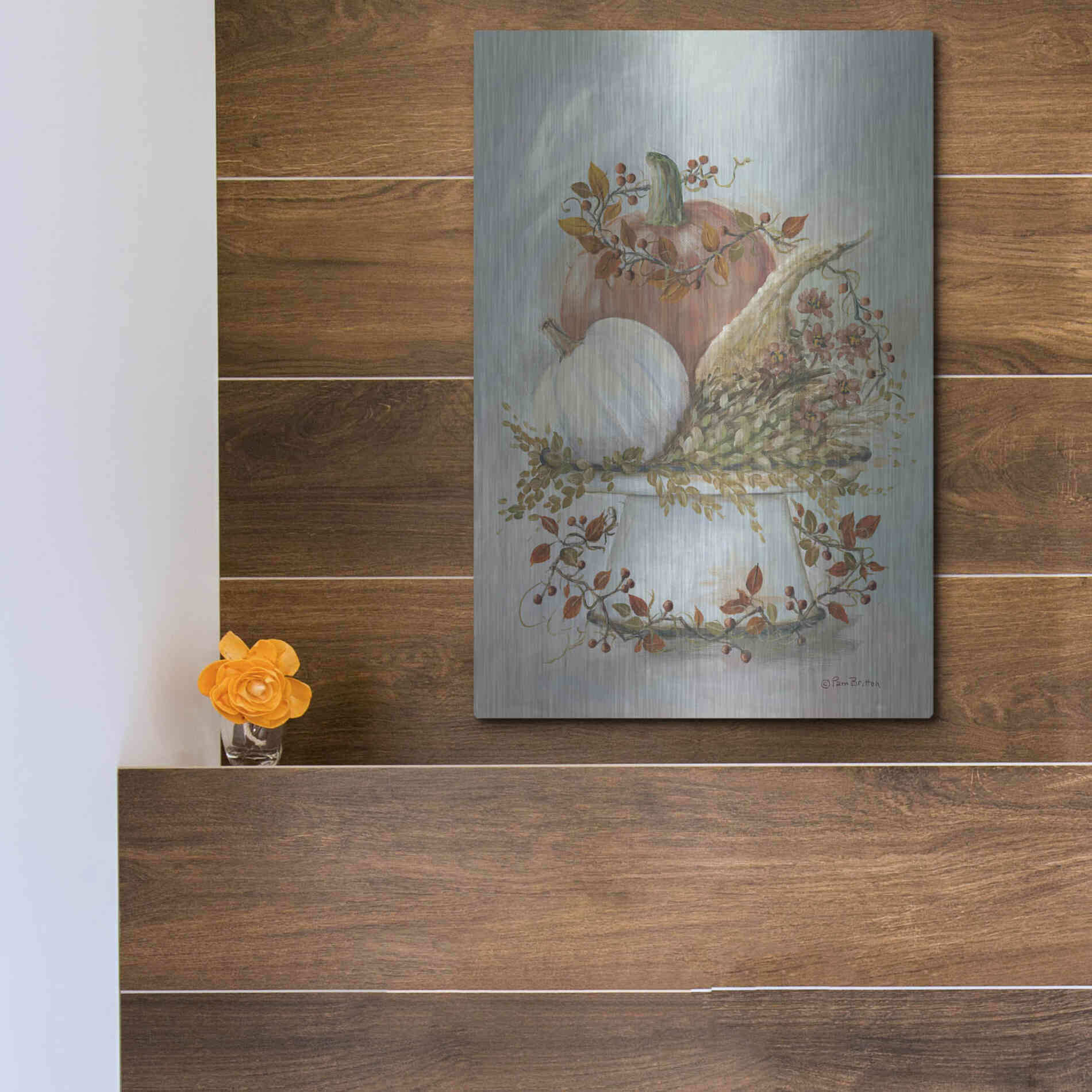 Luxe Metal Art 'Harvest Arrangement II' by Pam Britton, Metal Wall Art,12x16