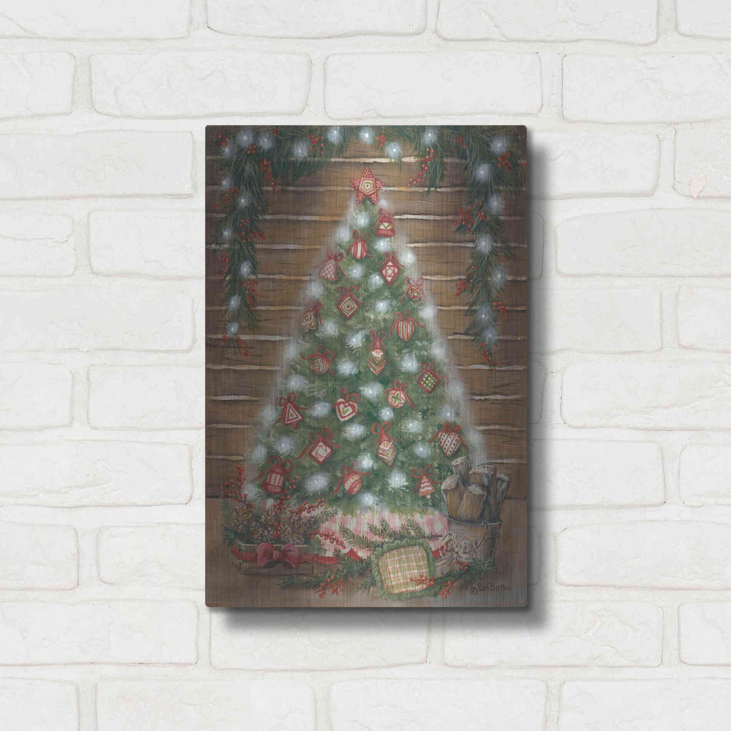 Luxe Metal Art 'A Log Cabin Christmas' by Pam Britton, Metal Wall Art,12x16