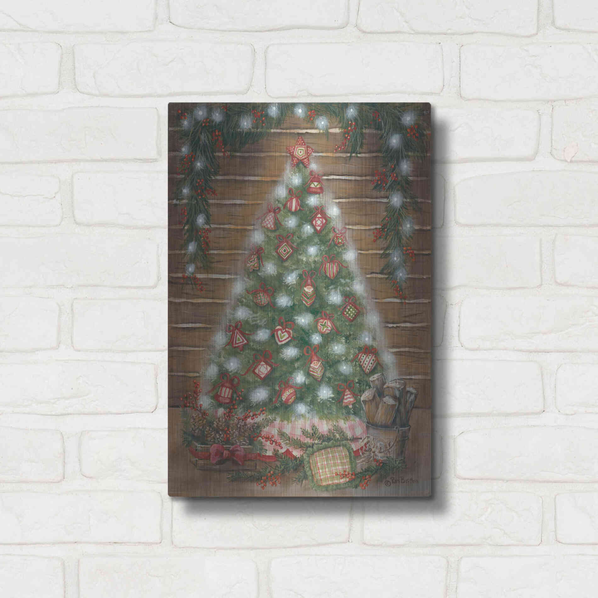 Luxe Metal Art 'A Log Cabin Christmas' by Pam Britton, Metal Wall Art,12x16