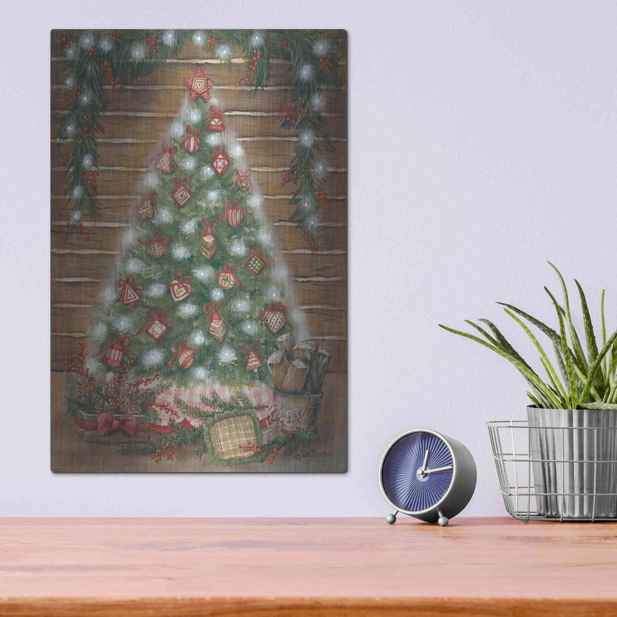 Luxe Metal Art 'A Log Cabin Christmas' by Pam Britton, Metal Wall Art,12x16