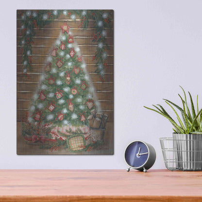 Luxe Metal Art 'A Log Cabin Christmas' by Pam Britton, Metal Wall Art,12x16