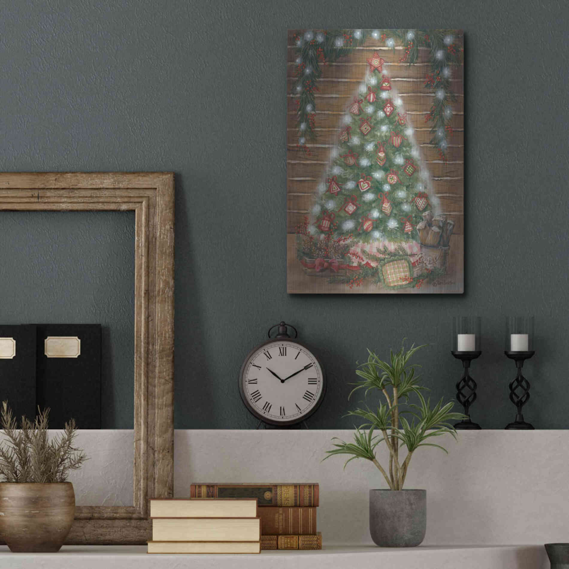 Luxe Metal Art 'A Log Cabin Christmas' by Pam Britton, Metal Wall Art,12x16