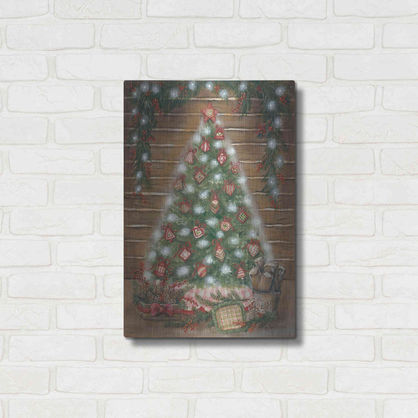 Luxe Metal Art 'A Log Cabin Christmas' by Pam Britton, Metal Wall Art,16x24